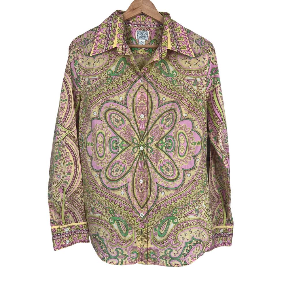 Lucky Brand Womens L Boho Western Retro Artsy Paisley Medallion Button Shirt